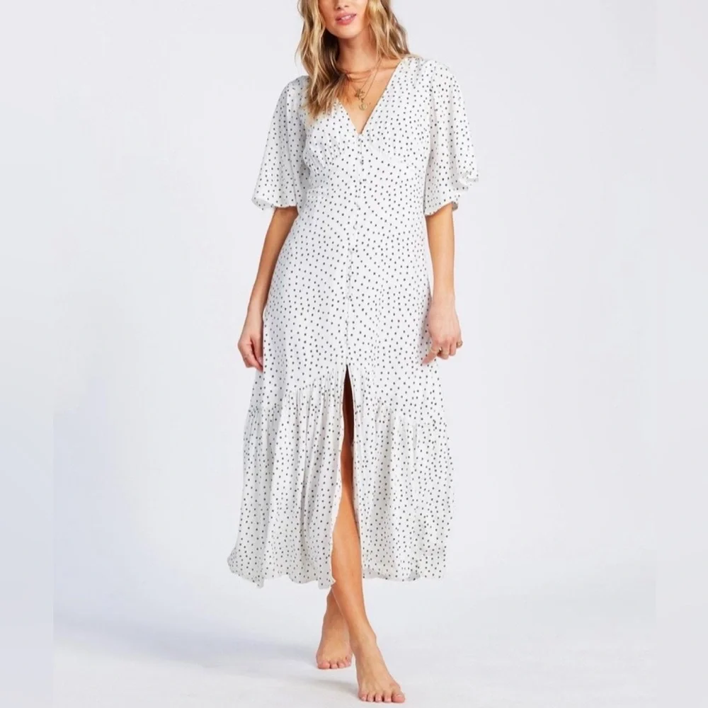 Billabong Kiss the Rain 
White & Black Polka Dot 
Maxi Boho Dress
Size Medium - Picture 2 of 9
